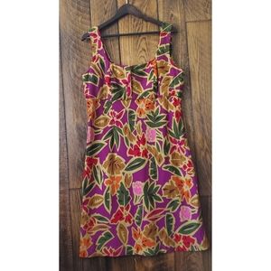 Talbots linen blend floral tropical dress size 16 green multi